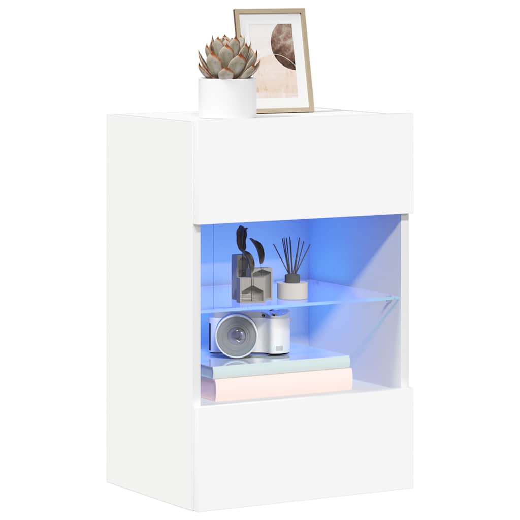 Wall Cabinets with LED Lights for TV 2 pcs White 40x30x60.5 cm