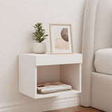 Bedside Cabinet with LED Lights Wall-mounted White - Side View
