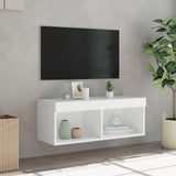 TV Cabinet with LED Lights White 80x30x30 cm - 45-Degree Angle
