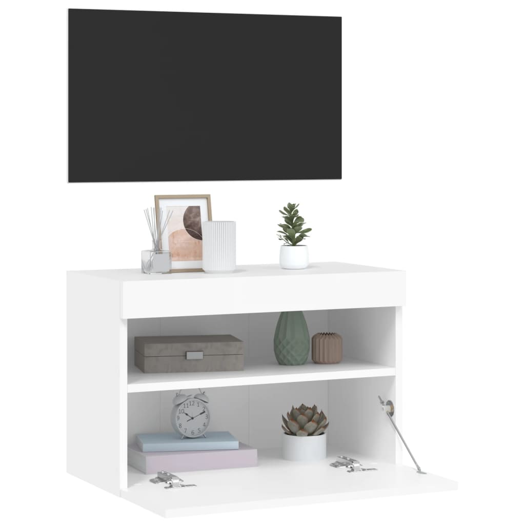 TV Wall Cabinet with LED Lights White 60x30x40 cm