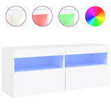 TV Wall Cabinet with LED Lights White 100x30x40 cm - Front View