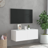 TV Wall Cabinet with LED Lights White 80x35x31 cm - Top-Down View