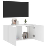 TV Wall Cabinet with LED Lights White 80x35x41 cm - Close-Up Angle