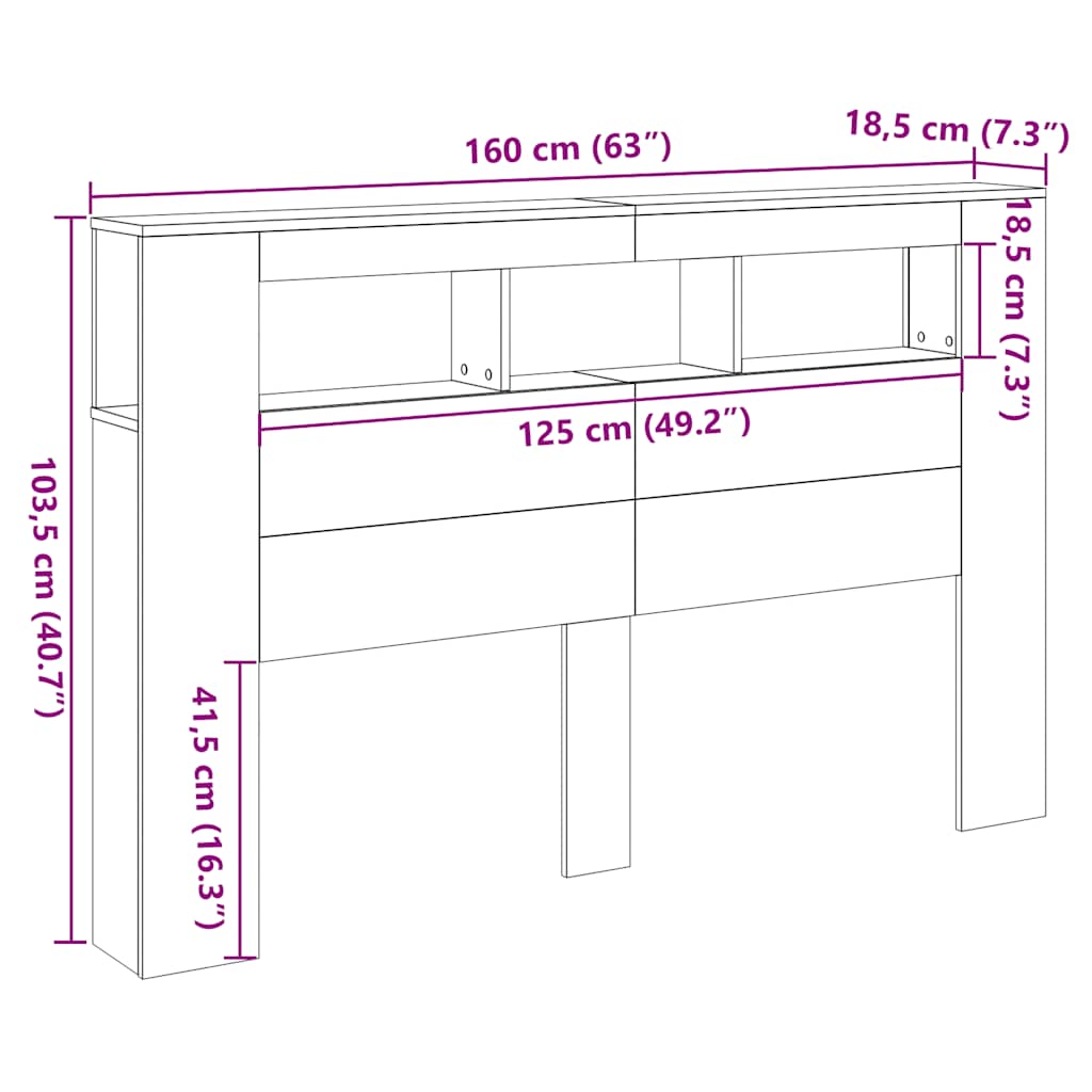 LED Headboard Sonoma Oak 160x18.5x103.5 cm Engineered Wood
