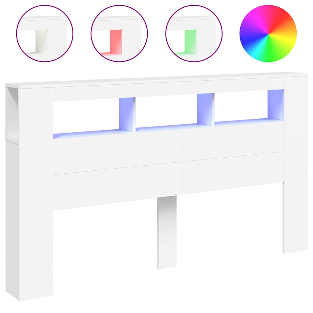 LED Headboard White 180 cm Engineered Wood
