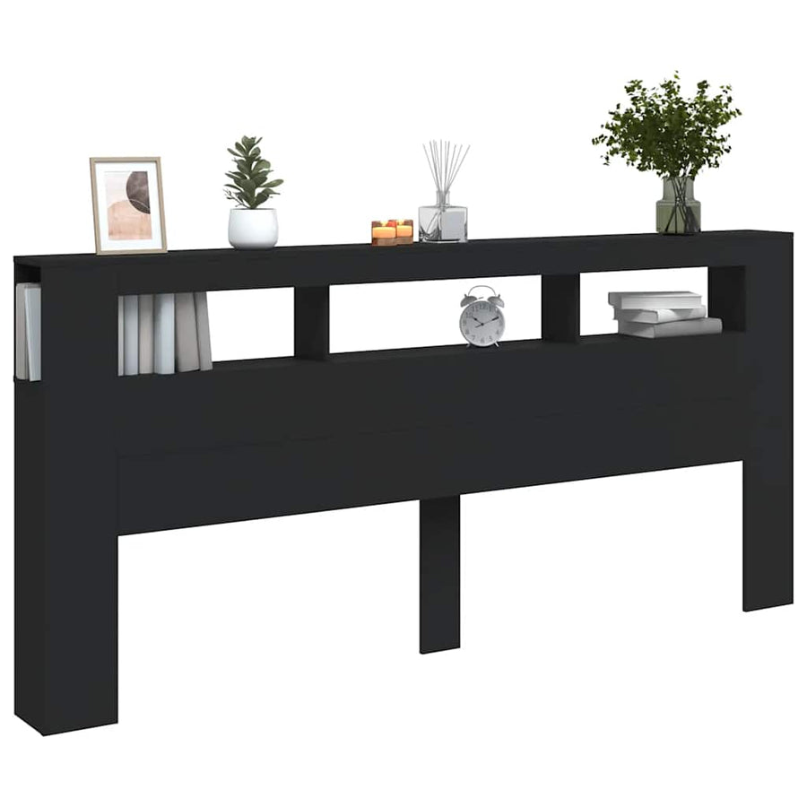 LED Headboard Black 220 cm Engineered Wood