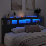 LED Headboard Black 220 cm Engineered Wood