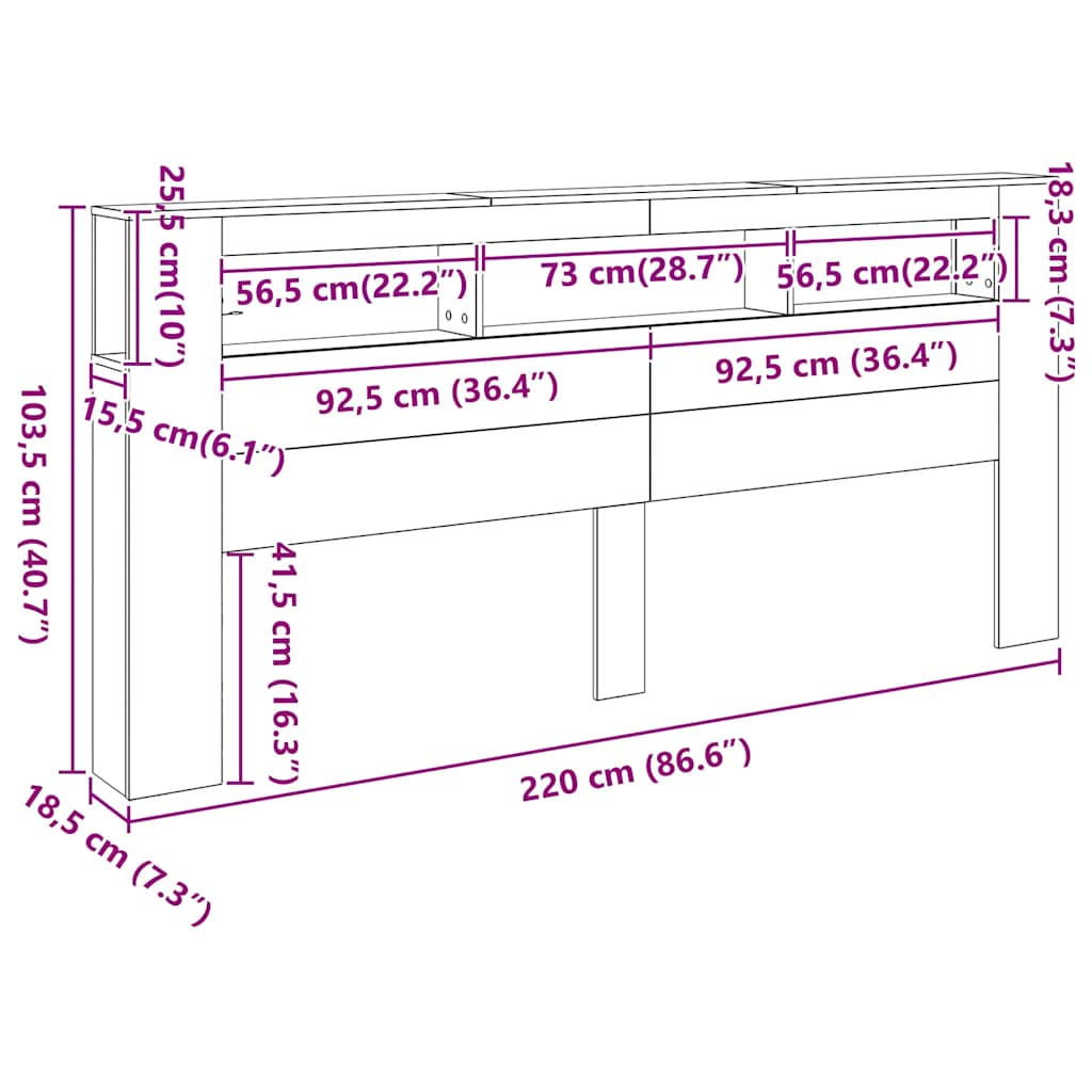 LED Headboard Sonoma Oak 220 cm Engineered Wood