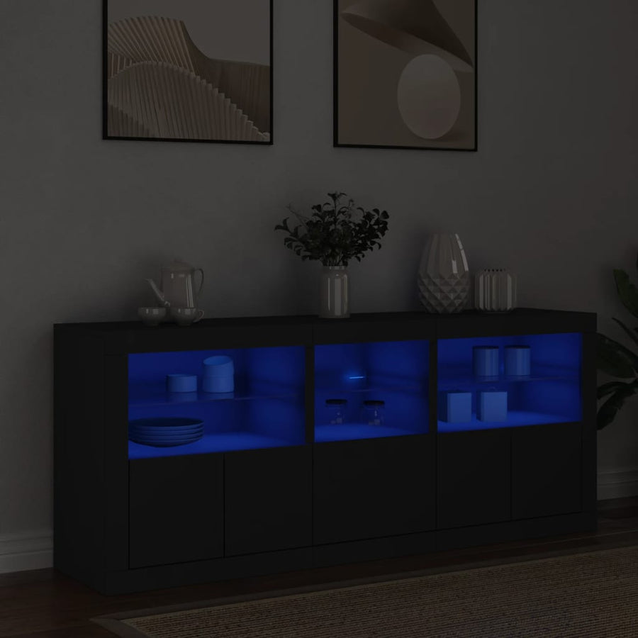 Sideboard with LED Lights Black 162x37x67 cm