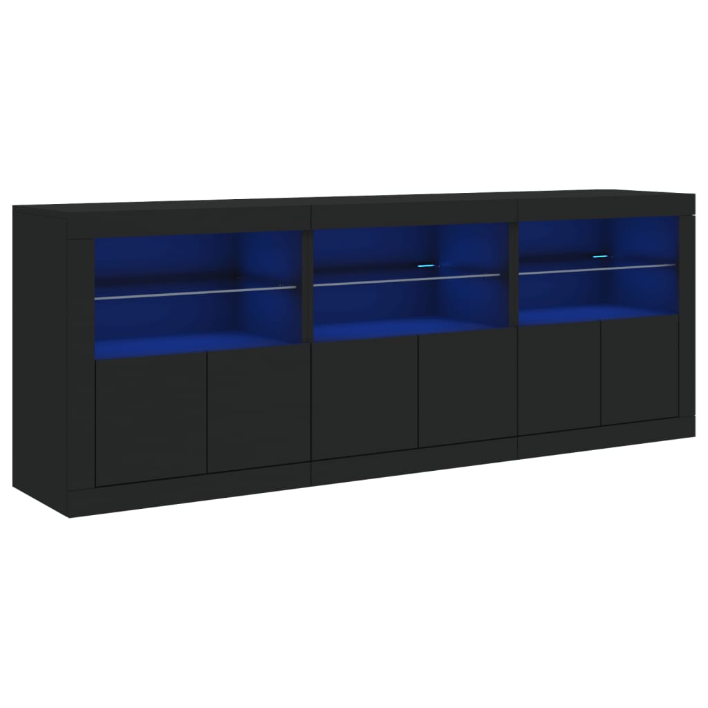 Sideboard with LED Lights Black 181.5x37x67 cm
