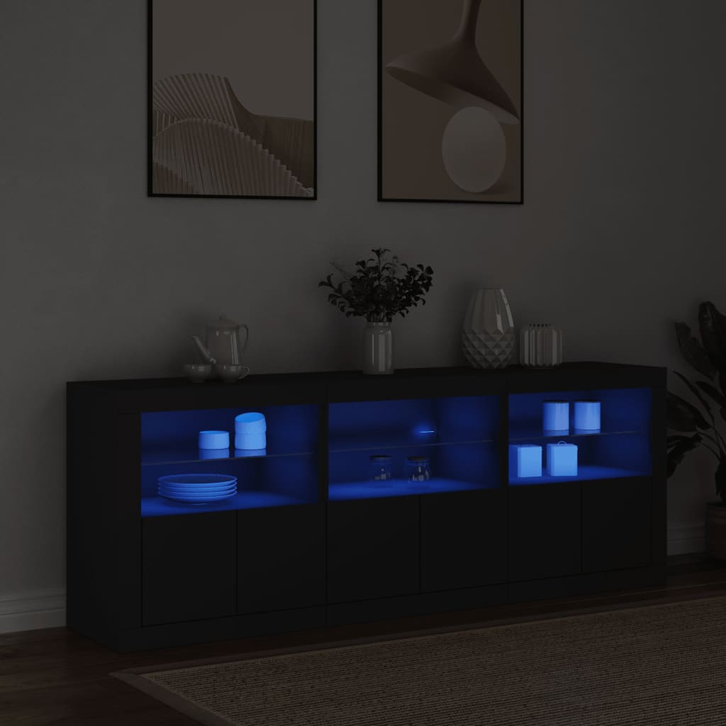Sideboard with LED Lights Black 181.5x37x67 cm