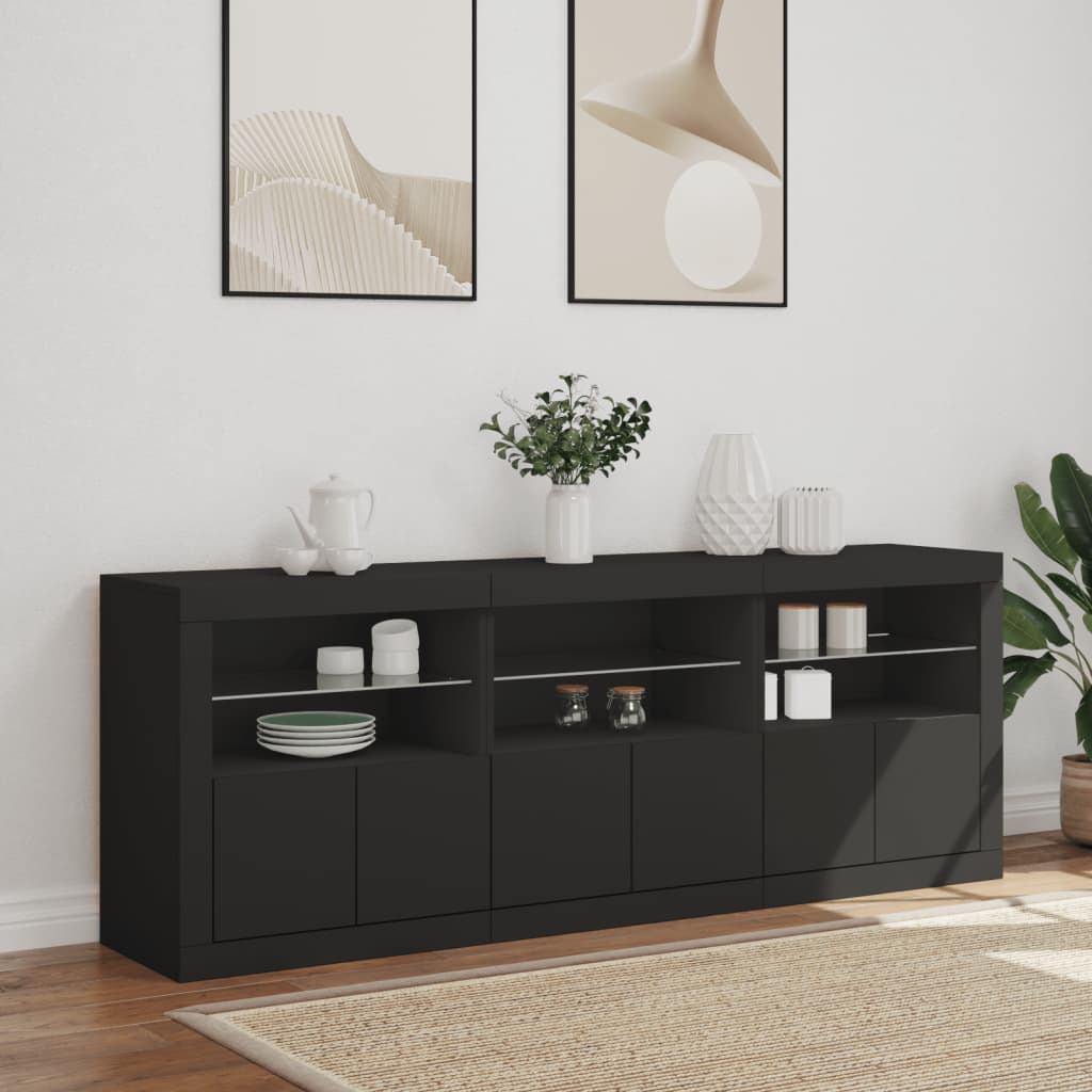 Sideboard with LED Lights Black 181.5x37x67 cm