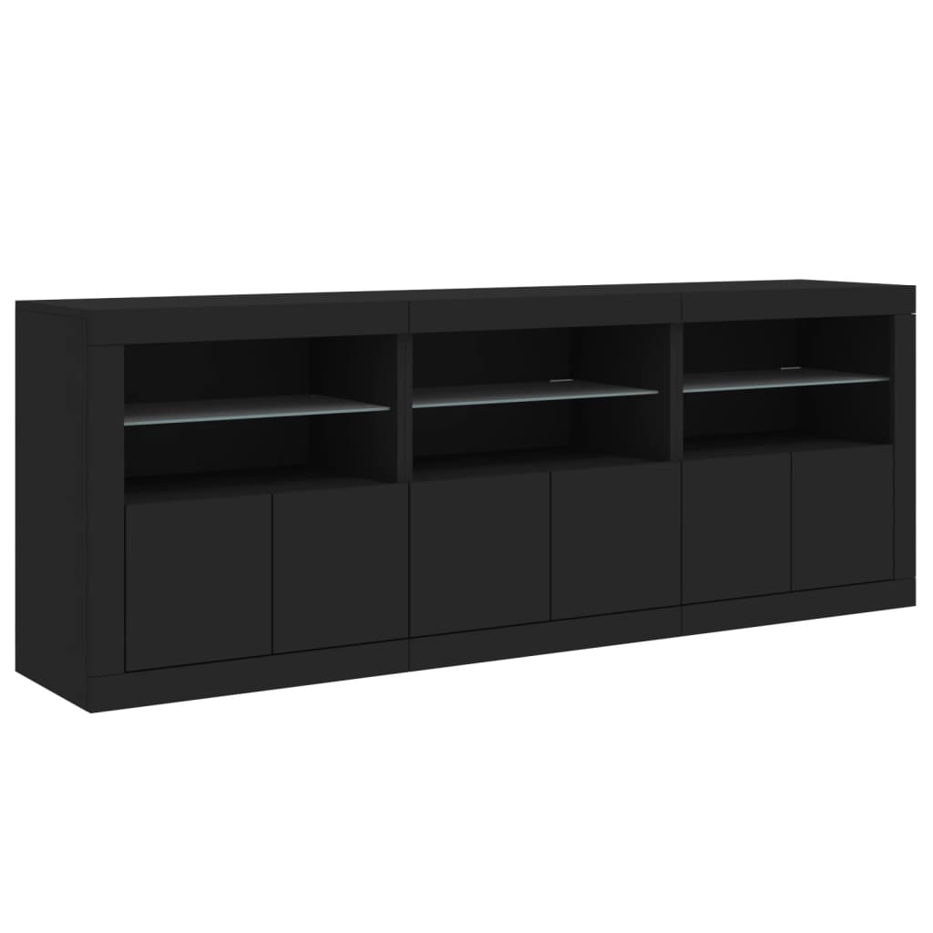 Sideboard with LED Lights Black 181.5x37x67 cm