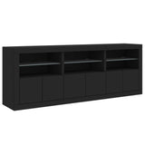 Sideboard with LED Lights Black 181.5x37x67 cm - 45-Degree Angle