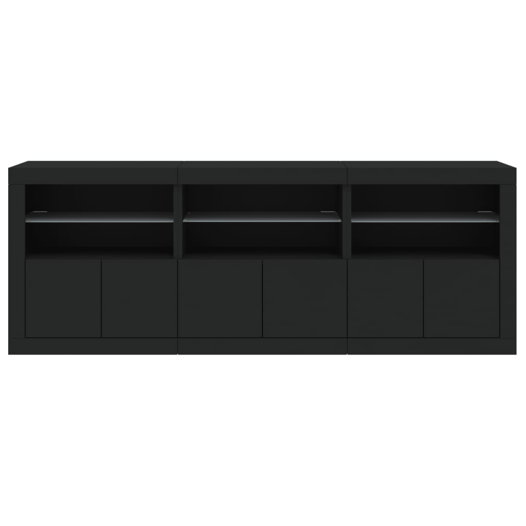 Sideboard with LED Lights Black 181.5x37x67 cm