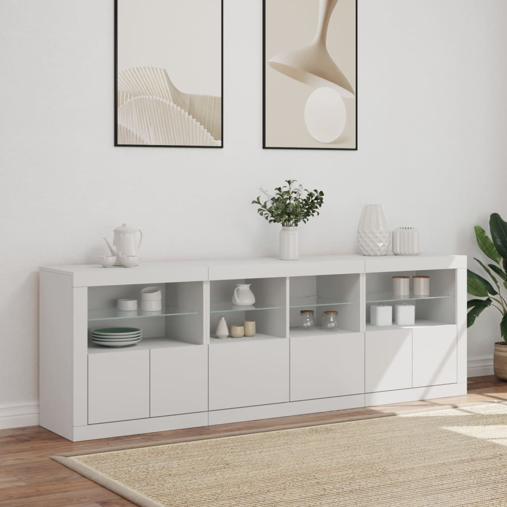 Sideboard with LED Lights White 202x37x67 cm