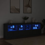 Sideboard with LED Lights Black 202x37x67 cm - Side View