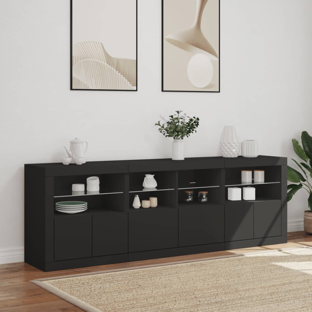 Sideboard with LED Lights Black 202x37x67 cm