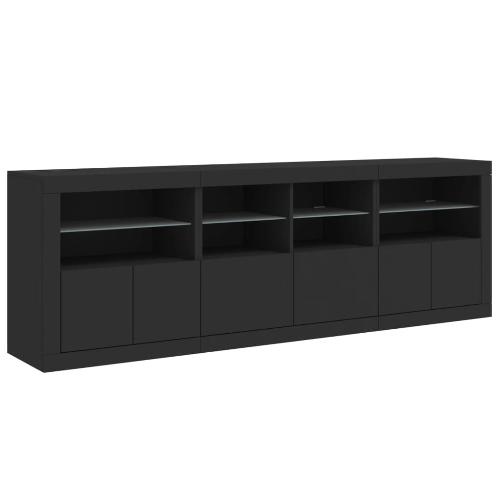 Sideboard with LED Lights Black 202x37x67 cm