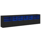 Sideboard with LED Lights Black 283x37x67 cm - Front View