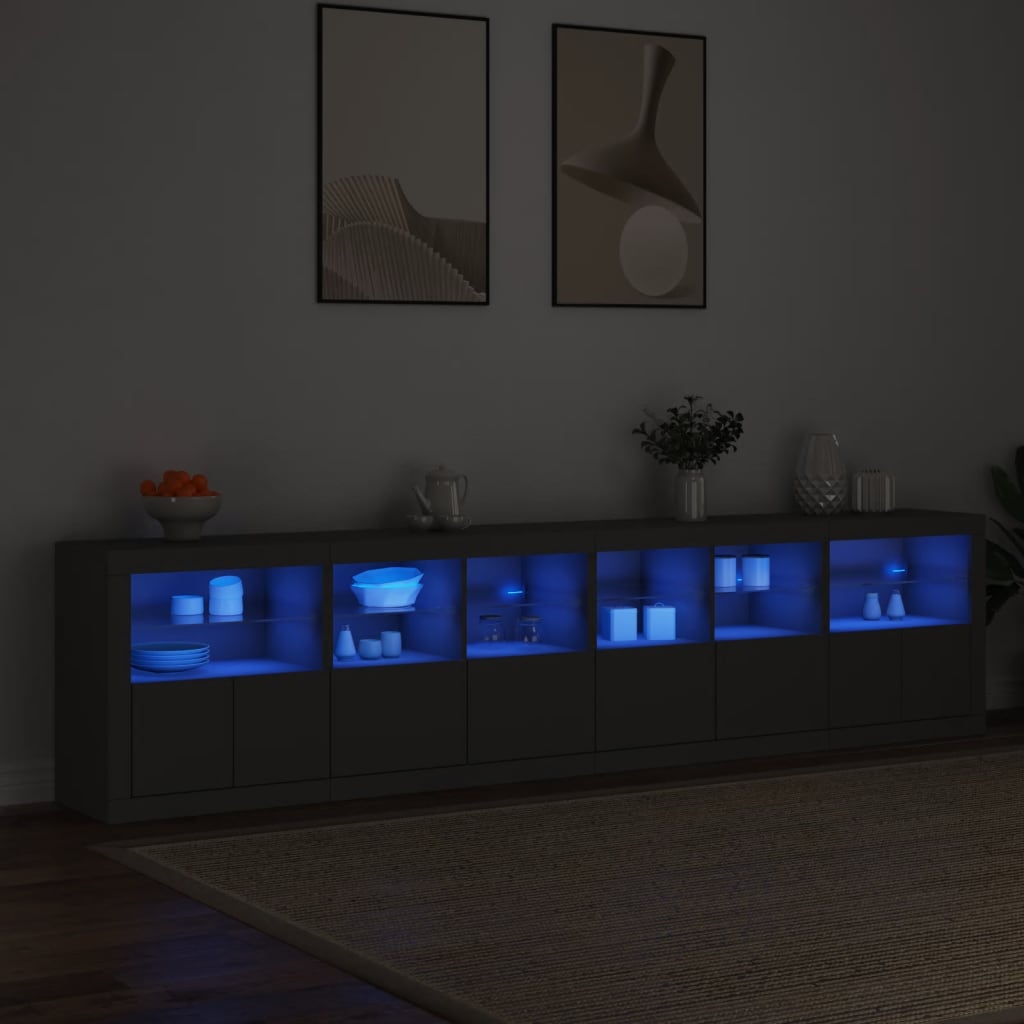 Sideboard with LED Lights Black 283x37x67 cm