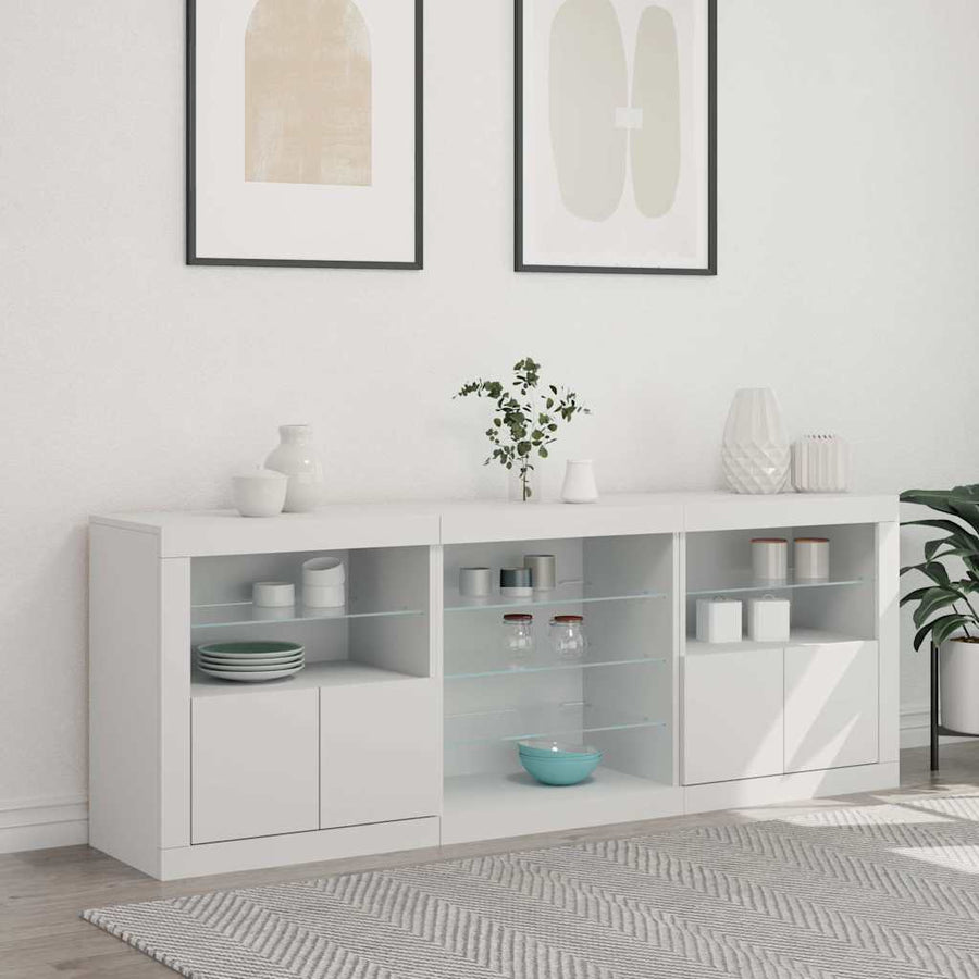 Sideboard with LED Lights White 181.5x37x67 cm