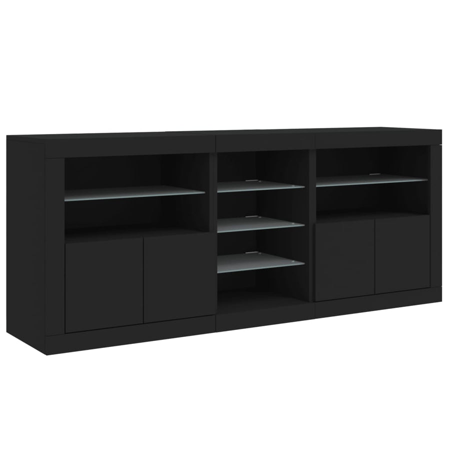 Sideboard with LED Lights Black 181.5x37x67 cm