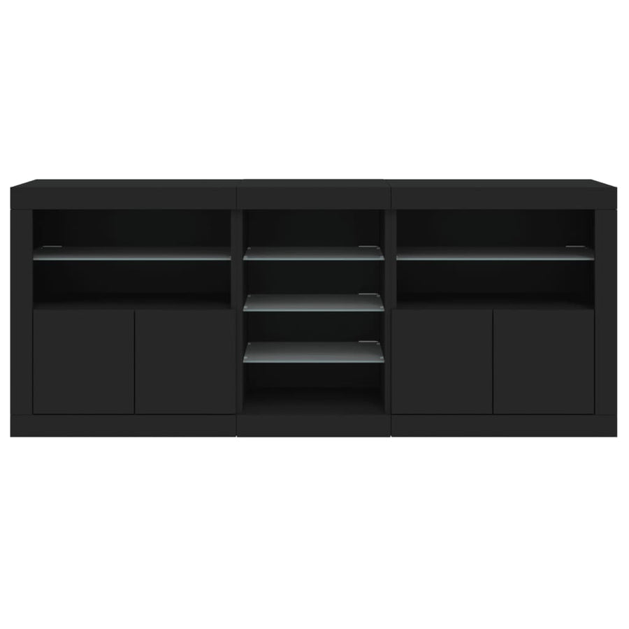 Sideboard with LED Lights Black 181.5x37x67 cm