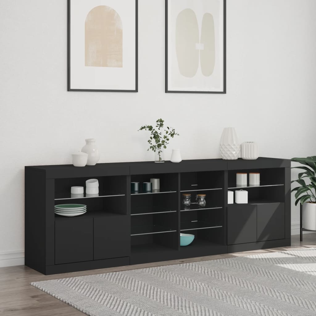 Sideboard with LED Lights Black 202x37x67 cm
