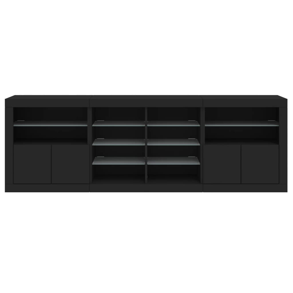 Sideboard with LED Lights Black 202x37x67 cm