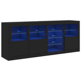 Sideboard with LED Lights Black 164x37x67 cm - Front View