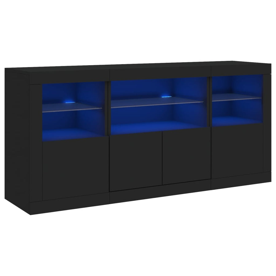 Sideboard with LED Lights Black 142,5x37x67 cm