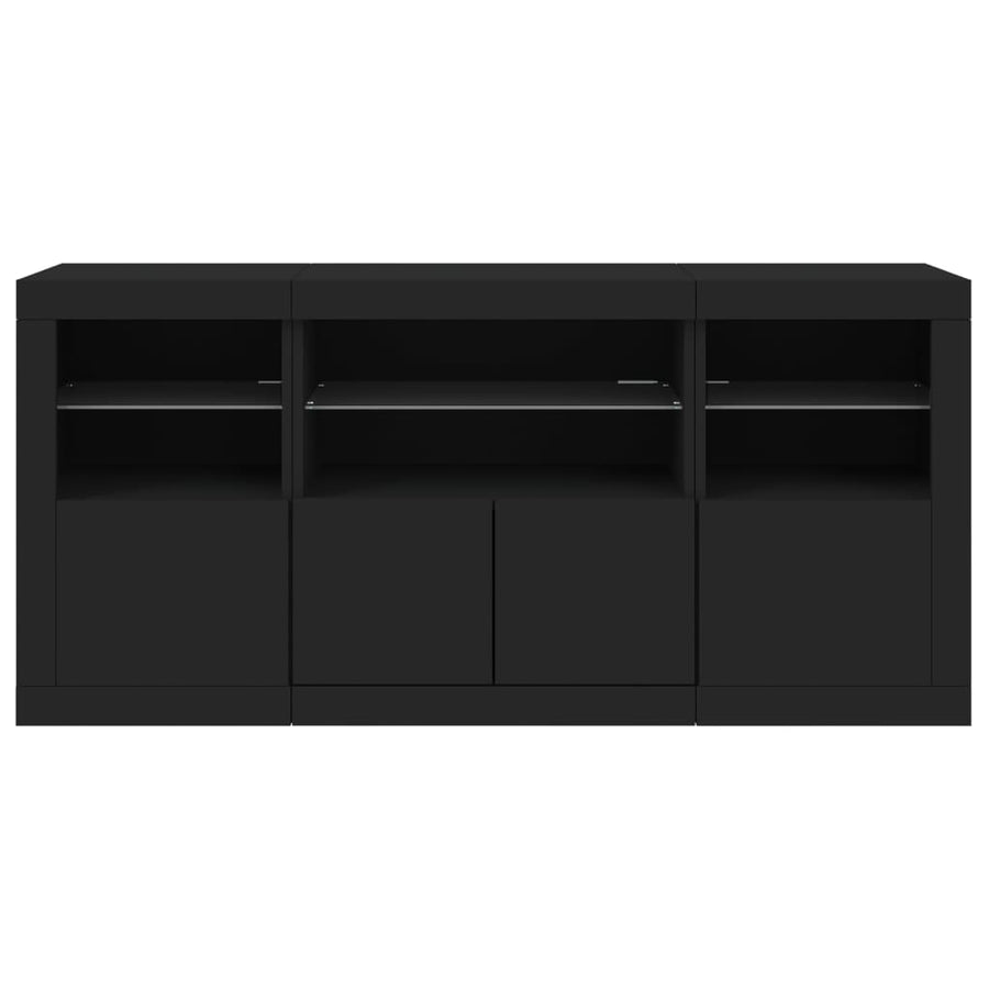 Sideboard with LED Lights Black 142,5x37x67 cm