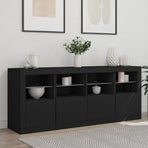 Sideboard with LED Lights Black 163x37x67 cm