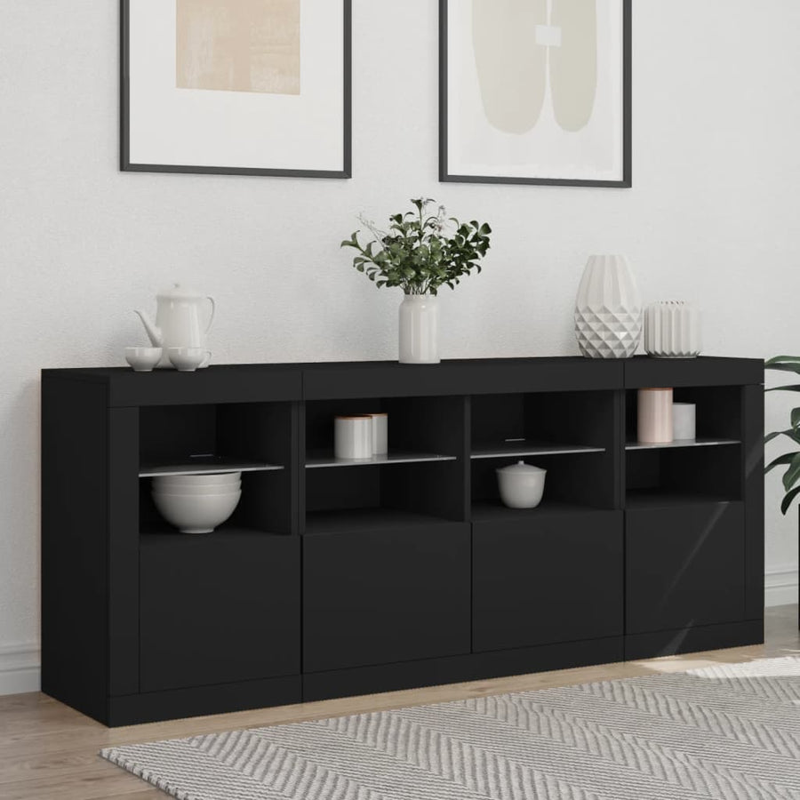 Sideboard with LED Lights Black 163x37x67 cm