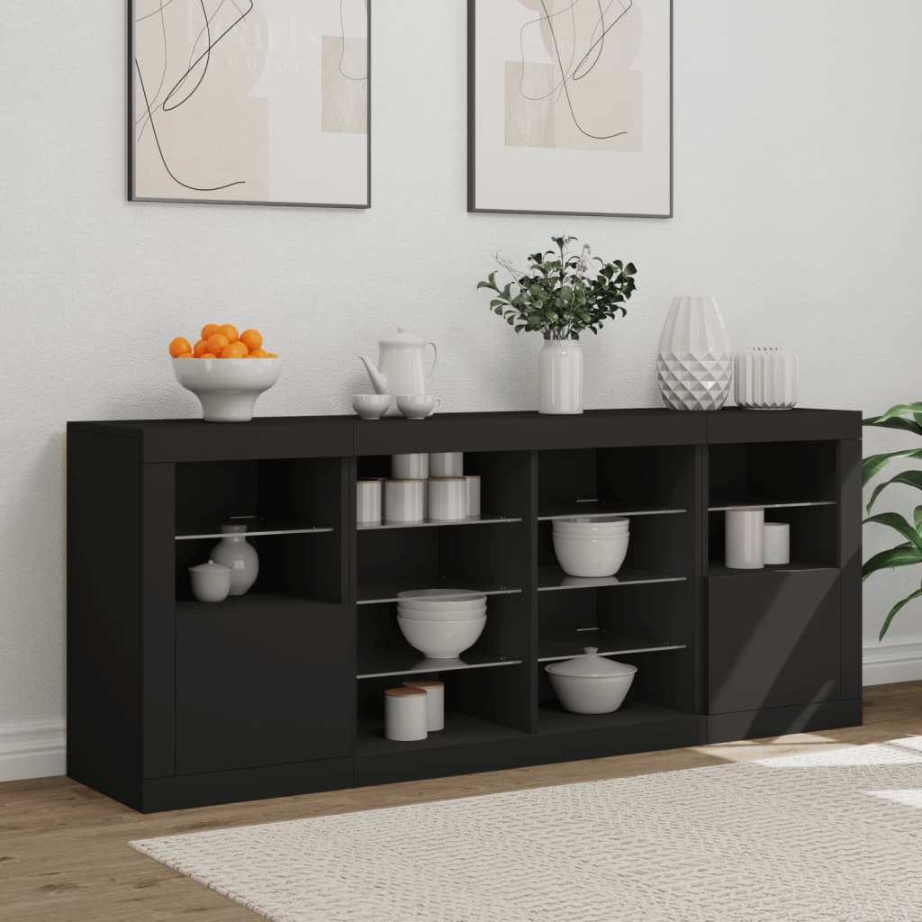 Sideboard with LED Lights Black 163x37x67 cm