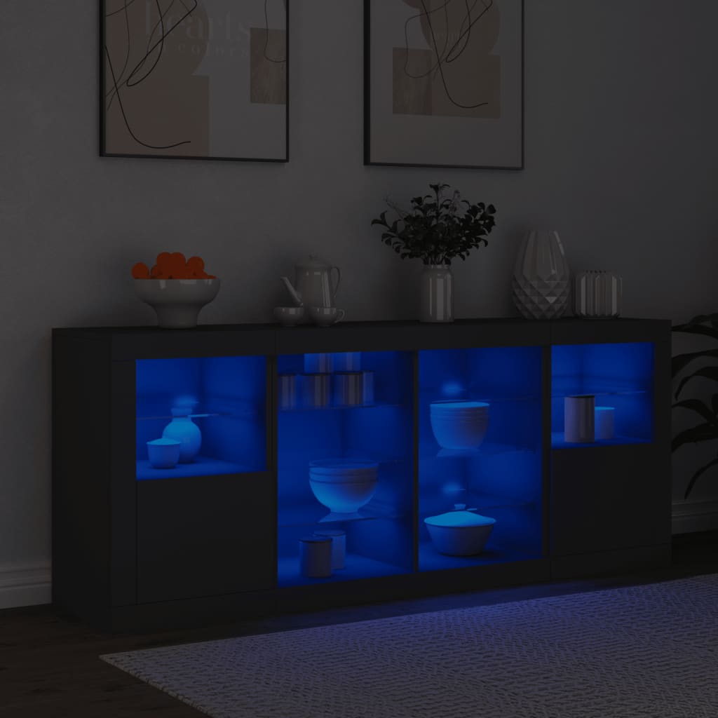 Sideboard with LED Lights Black 163x37x67 cm