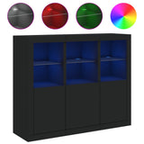 Sideboards with LED Lights 3 pcs Black Engineered Wood - Front View