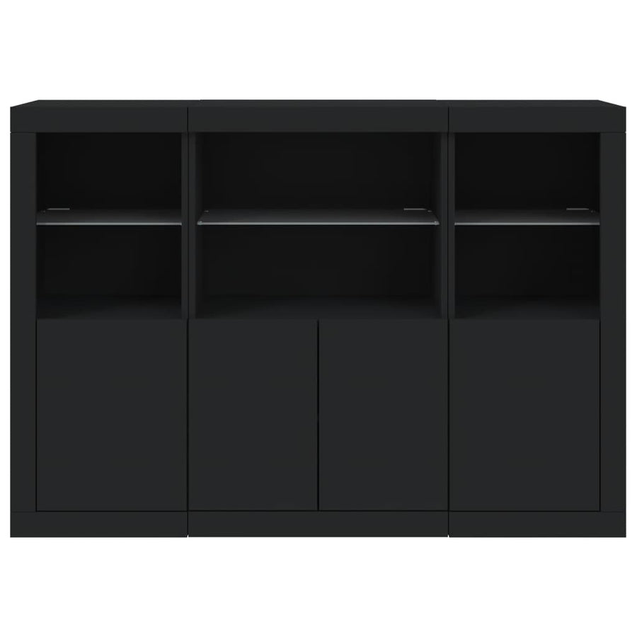 Sideboards with LED Lights 3 pcs Black Engineered Wood