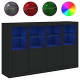Sideboards with LED Lights 3 pcs Black Engineered Wood - Front View