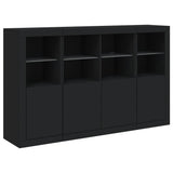 Sideboards with LED Lights 3 pcs Black Engineered Wood - 45-Degree Angle