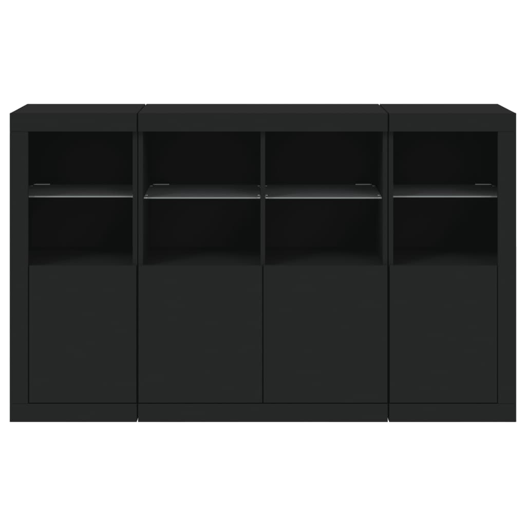 Sideboards with LED Lights 3 pcs Black Engineered Wood