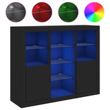 Sideboards with LED Lights 3 pcs Black Engineered Wood - Front View