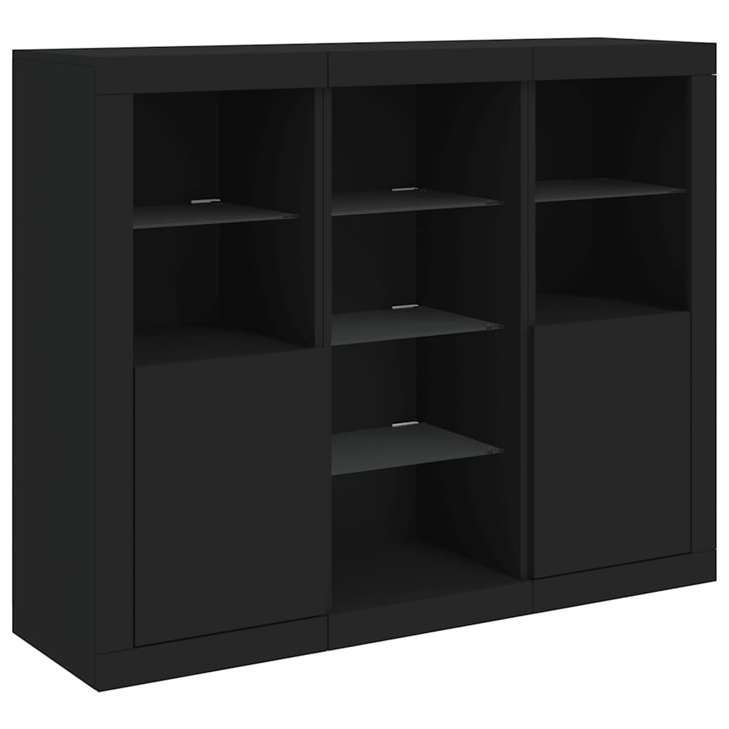 Sideboards with LED Lights 3 pcs Black Engineered Wood