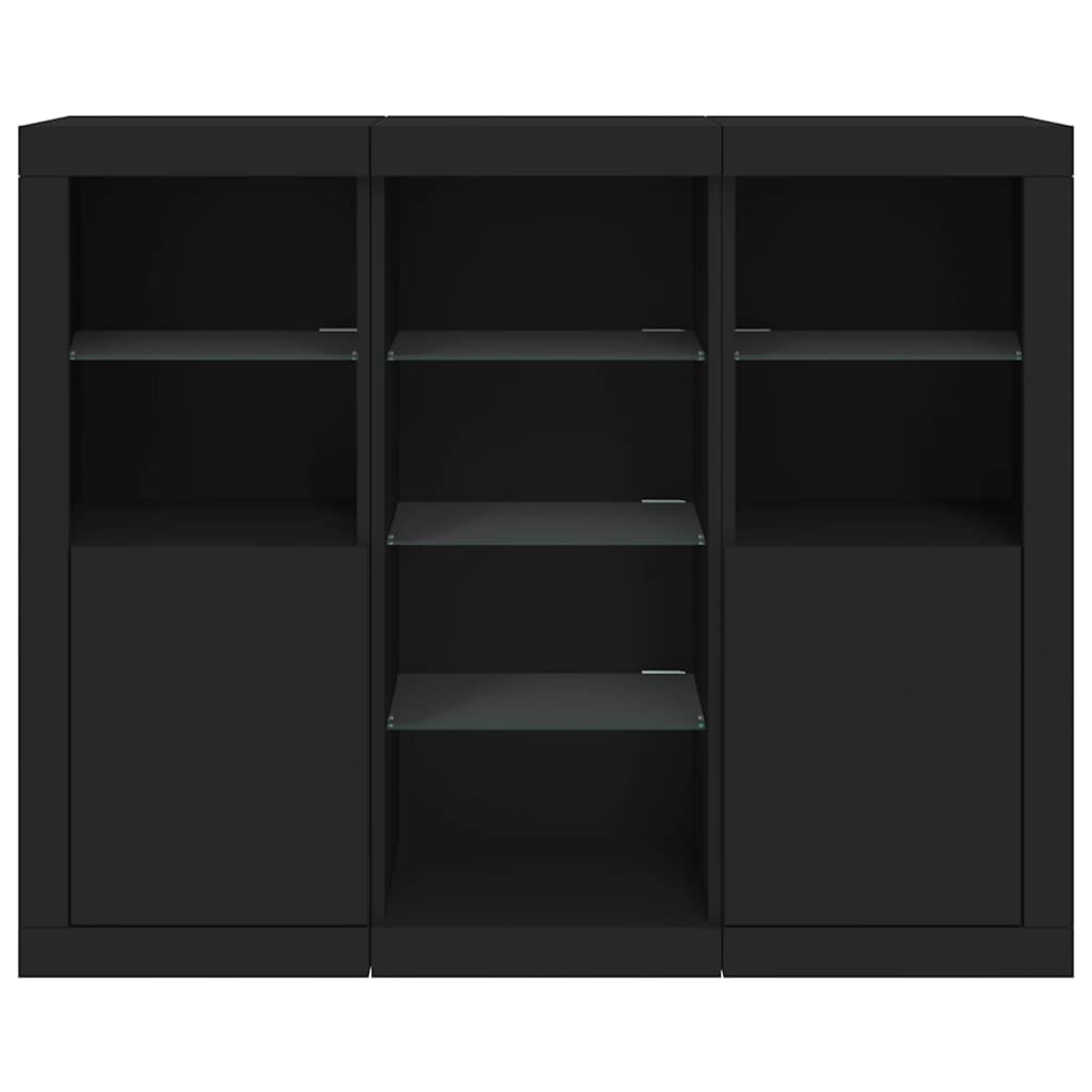 Sideboards with LED Lights 3 pcs Black Engineered Wood