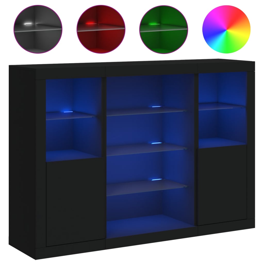Sideboards with LED Lights 3 pcs Black Engineered Wood