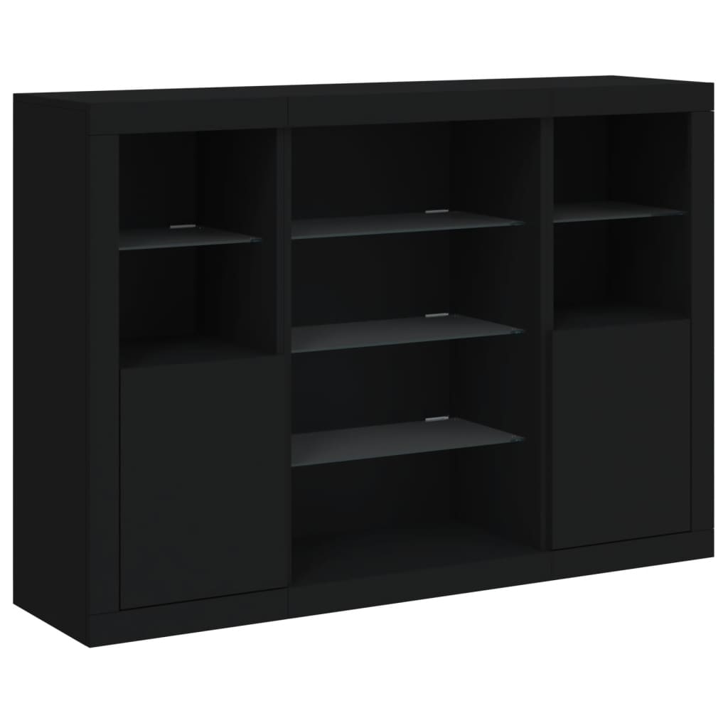 Sideboards with LED Lights 3 pcs Black Engineered Wood
