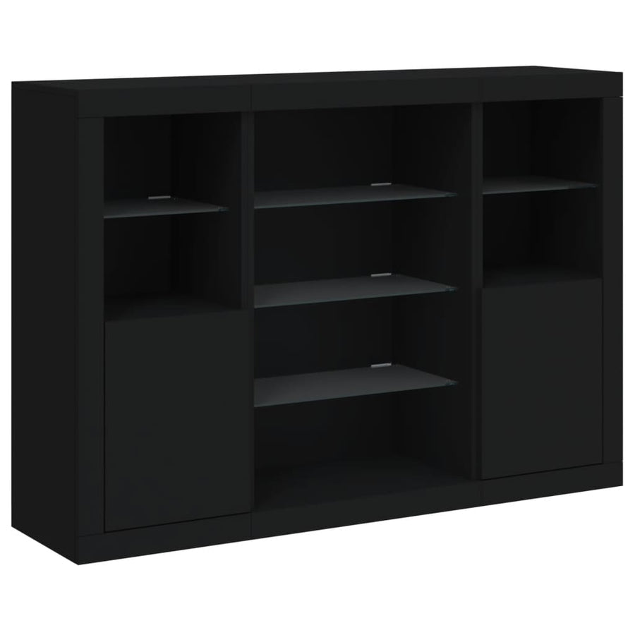 Sideboards with LED Lights 3 pcs Black Engineered Wood