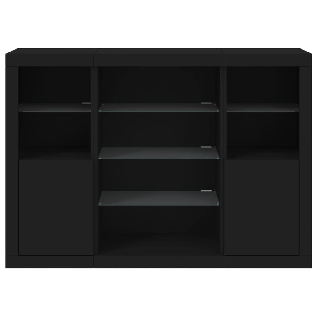 Sideboards with LED Lights 3 pcs Black Engineered Wood