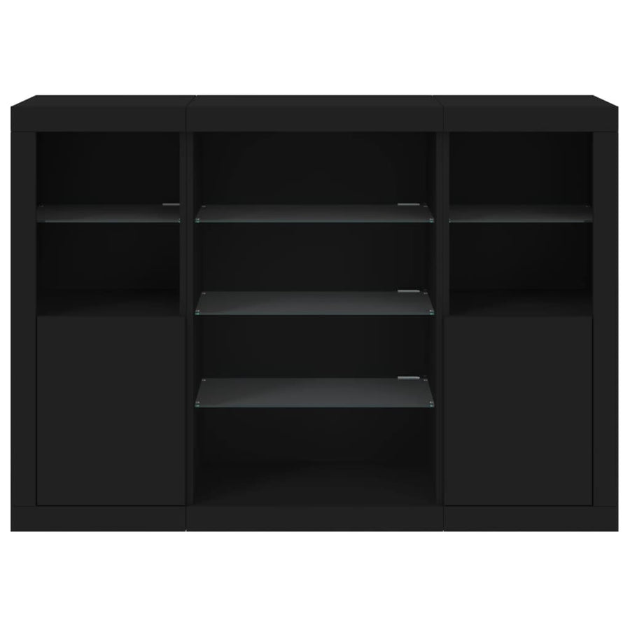 Sideboards with LED Lights 3 pcs Black Engineered Wood